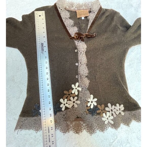 Marilu Women Wool Embroidered Lace Trim Blazer Jacket Size S/M Brown Boho Floral - Picture 3 of 8